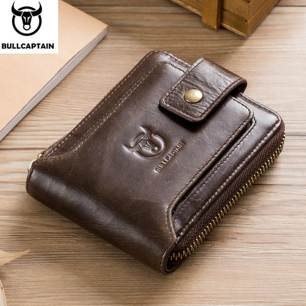 BULLCAPTAIN Men Genuine Leather Brand RFID Wallet Male Organizer Coin Purse Pockets Slim Fashion Zipper Clamp Wallet Card Holder