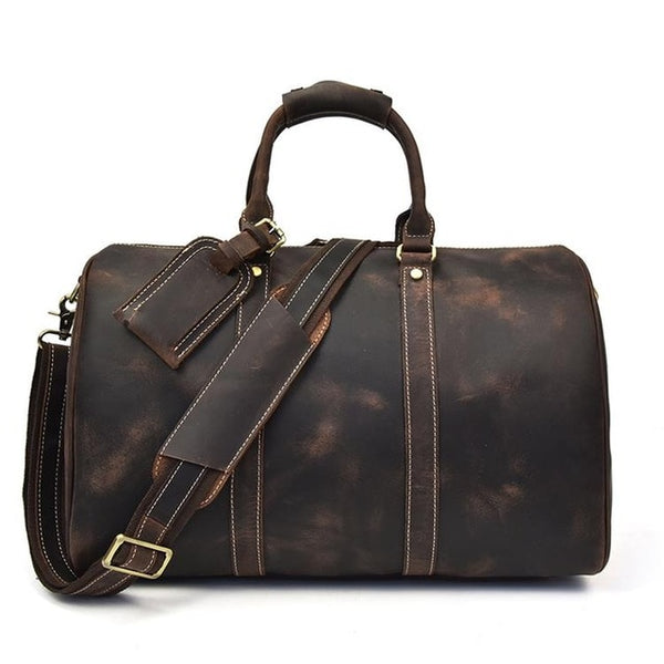 Luufan Genuine Leather Travel Bag Real Cowskin Travelling Handbags Weekender Bag Carry On Luggage Men Male Leather Duffle Bags