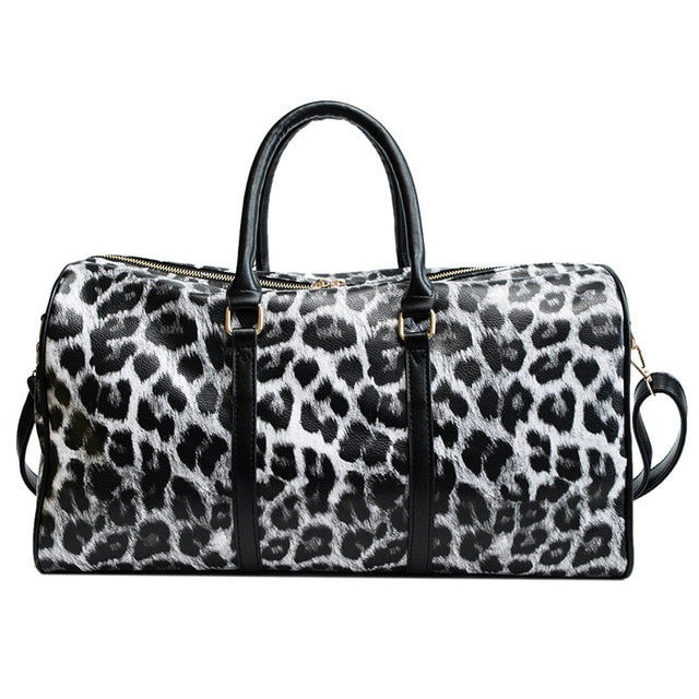 Fashion Travel Bag Women Duffle Carry on Luggage Bag Leopard Printing PU Leather Travel Totes Ladies Big Overnight Weekend Bags