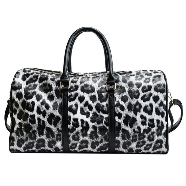 Fashion Travel Bag Women Duffle Carry on Luggage Bag Leopard Printing PU Leather Travel Totes Ladies Big Overnight Weekend Bags