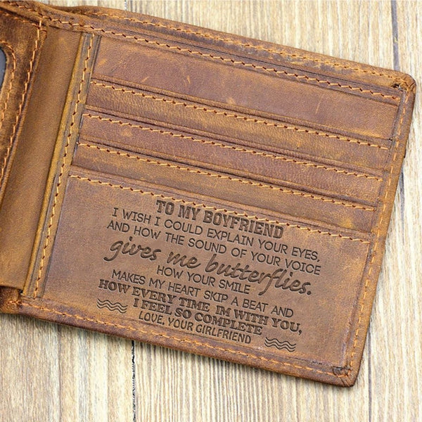 "TO MY BOYFRIEND"--Custom Leather Wallet,Engraved Gifts for men on Birthday,Valentine's Day,Christmas Day Drop Shipping