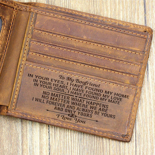 "TO MY BOYFRIEND"--Custom Leather Wallet,Engraved Gifts for men on Birthday,Valentine's Day,Christmas Day Drop Shipping