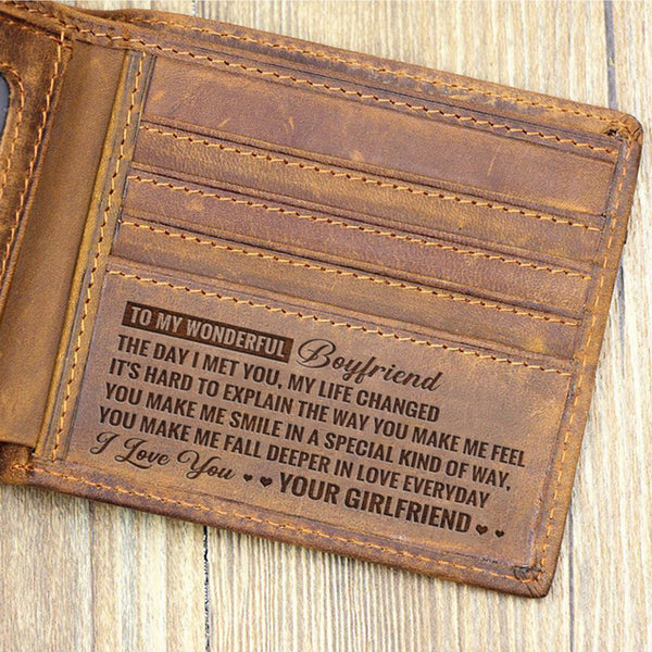"TO MY BOYFRIEND"--Custom Leather Wallet,Engraved Gifts for men on Birthday,Valentine's Day,Christmas Day Drop Shipping