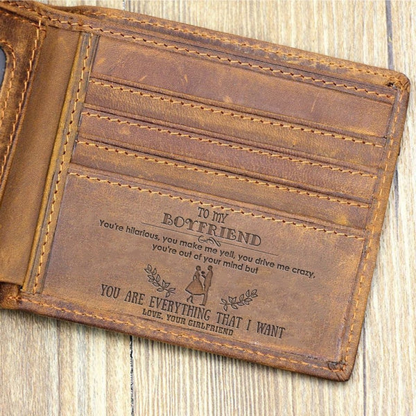 "TO MY BOYFRIEND"--Custom Leather Wallet,Engraved Gifts for men on Birthday,Valentine's Day,Christmas Day Drop Shipping