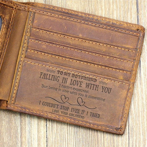"TO MY BOYFRIEND"--Custom Leather Wallet,Engraved Gifts for men on Birthday,Valentine's Day,Christmas Day Drop Shipping