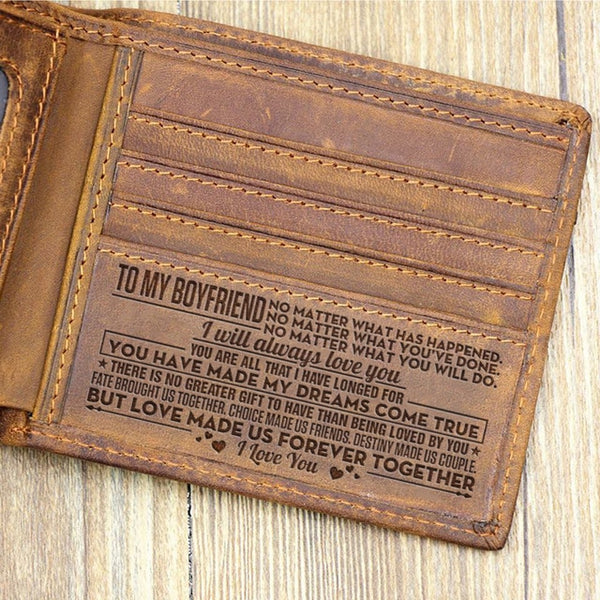 "TO MY BOYFRIEND"--Custom Leather Wallet,Engraved Gifts for men on Birthday,Valentine's Day,Christmas Day Drop Shipping