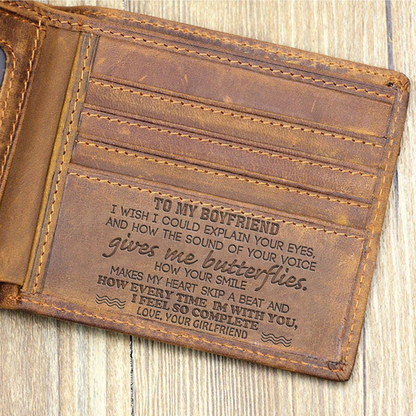 "TO MY BOYFRIEND"--Custom Leather Wallet,Engraved Gifts for men on Birthday,Valentine's Day,Christmas Day Drop Shipping