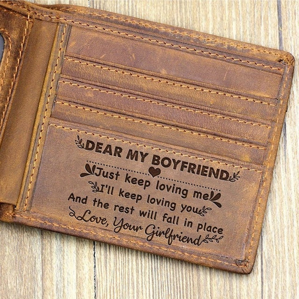 "TO MY BOYFRIEND"--Custom Leather Wallet,Engraved Gifts for men on Birthday,Valentine's Day,Christmas Day Drop Shipping