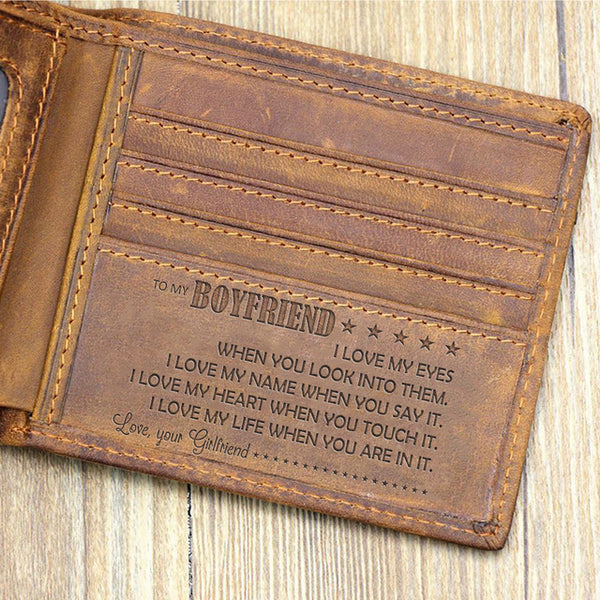 "TO MY BOYFRIEND"--Custom Leather Wallet,Engraved Gifts for men on Birthday,Valentine's Day,Christmas Day Drop Shipping