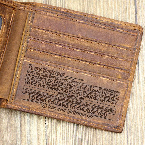 "TO MY BOYFRIEND"--Custom Leather Wallet,Engraved Gifts for men on Birthday,Valentine's Day,Christmas Day Drop Shipping