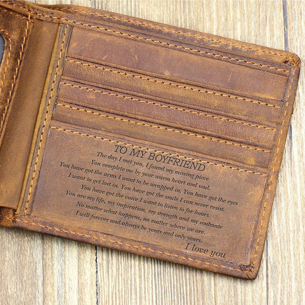 "TO MY BOYFRIEND"--Custom Leather Wallet,Engraved Gifts for men on Birthday,Valentine's Day,Christmas Day Drop Shipping