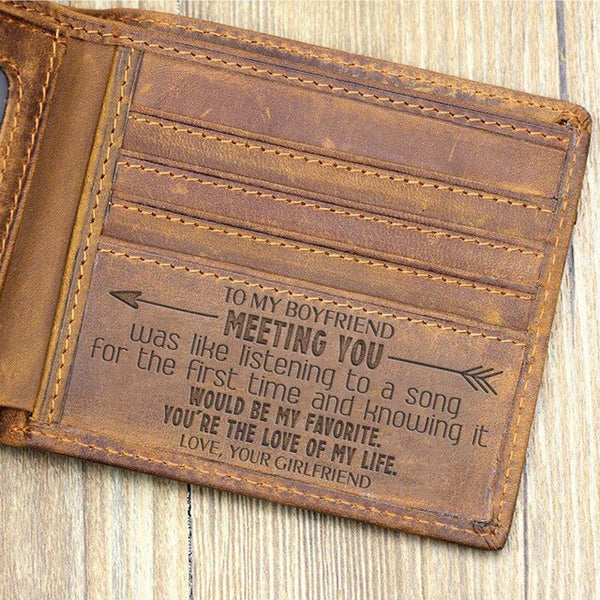 "TO MY BOYFRIEND"--Custom Leather Wallet,Engraved Gifts for men on Birthday,Valentine's Day,Christmas Day Drop Shipping