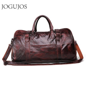 JOGUJOS Men's Handbag Travel Bag Genuine Leather Men Duffel Bag Luggage Shoulder Bag Large Capacity Duffle Bag Weekend Tote Men