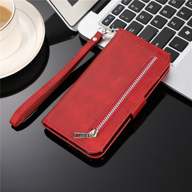 Leather Zipper Flip A70 A50 A40 A30 A20 E A10 M10 Wallet Case For Samaung Galaxy S10 S9 S8 Plus S7 Edge Note 8 9 10 Phone Cover