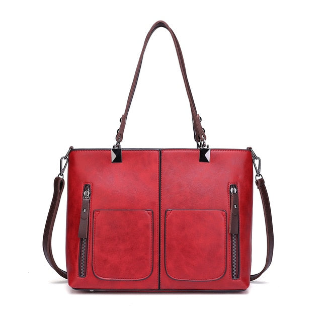Retro PU Leather Women Shoulder Bag Female Causal Totes for Daily Shopping Handbag