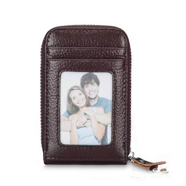 Men's Wallet Genuine Leather Credit Card Holder RFID Blocking Zipper Pocket Thin