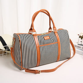 Canvas+PU Leather Women Travel Bag Fashion Striped Duffel Tote Large Weekend Bag Female Packing Cubes Suitcase Shoulder Bags