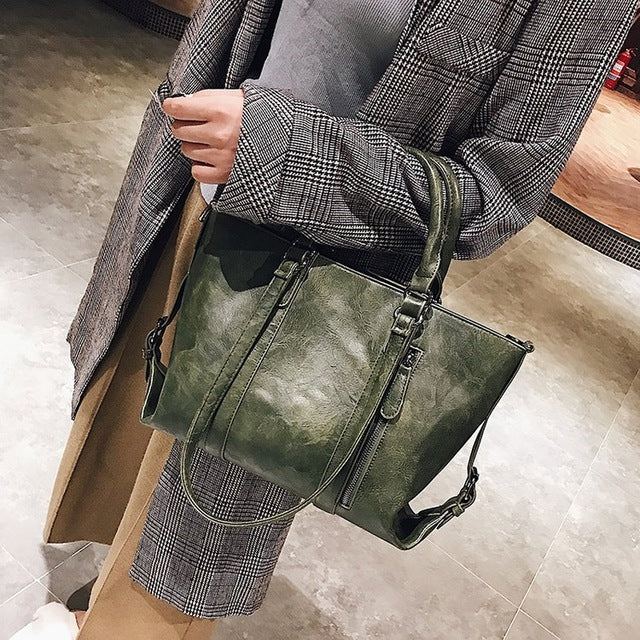 Retro larger capacity PU leather wome shoulder bag