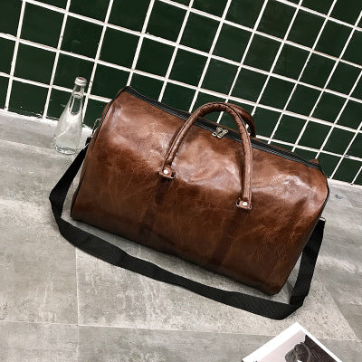 Free Shipping Popular Design PU Leather Weekend Duffel Bag Portable Highcapacity Men's Leisure Business Travel Bag Black Handbag