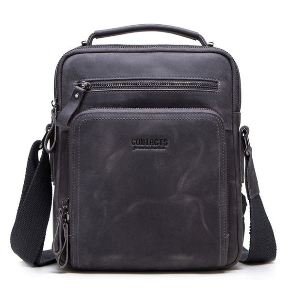 CONTACT'S crazy horse leather men's shoulder bag vintage messenger bags men bolsos male crossbody bags man's handbag sling bag