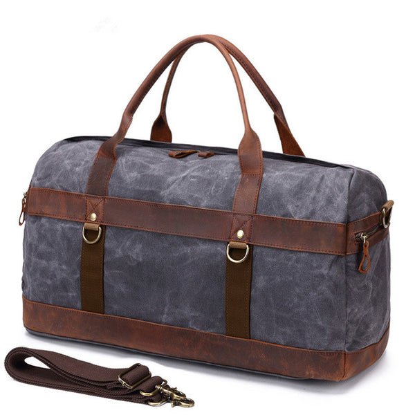 Waterproof Oil Wax Canvas with Leather Bag Men Vintage Shoulder Weekend Tote Portable Large Capacity Travel Duffle Bags