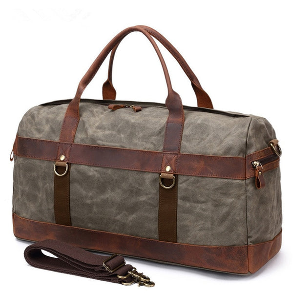 Waterproof Oil Wax Canvas with Leather Bag Men Vintage Shoulder Weekend Tote Portable Large Capacity Travel Duffle Bags