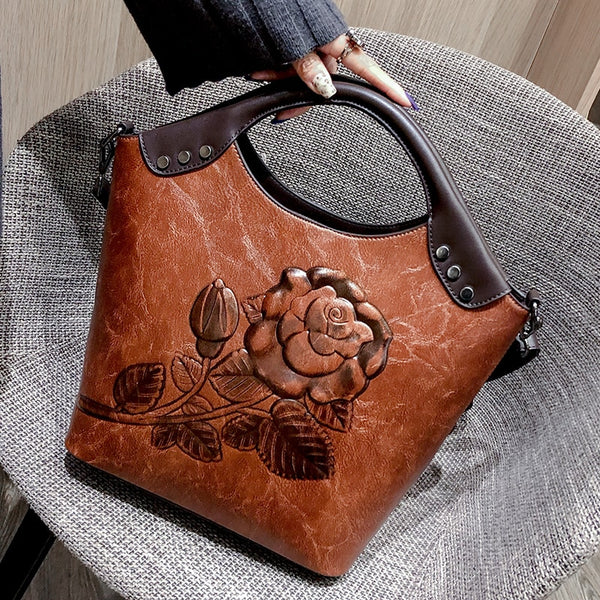 Brand Women Handbag Rose Print Lady Tote High Quality Leather Large Capacity Ladies Shoulder Bag Luxury Messenger Bag For Women