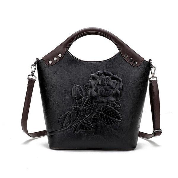 Brand Women Handbag Rose Print Lady Tote High Quality Leather Large Capacity Ladies Shoulder Bag Luxury Messenger Bag For Women