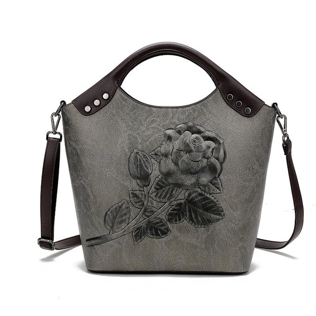Brand Women Handbag Rose Print Lady Tote High Quality Leather Large Capacity Ladies Shoulder Bag Luxury Messenger Bag For Women