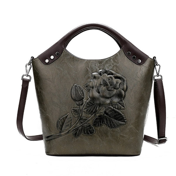 Brand Women Handbag Rose Print Lady Tote High Quality Leather Large Capacity Ladies Shoulder Bag Luxury Messenger Bag For Women