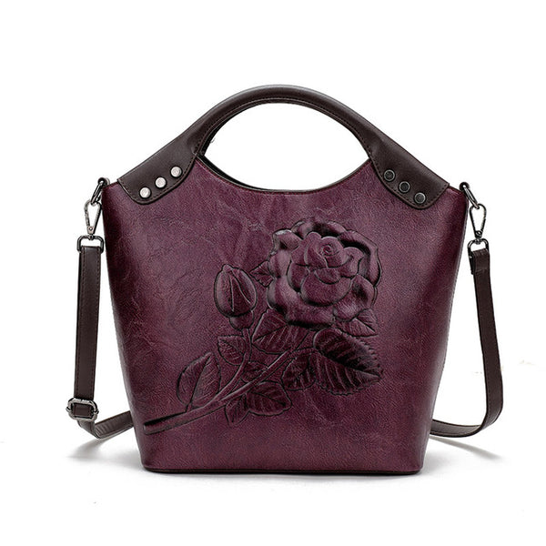 Brand Women Handbag Rose Print Lady Tote High Quality Leather Large Capacity Ladies Shoulder Bag Luxury Messenger Bag For Women