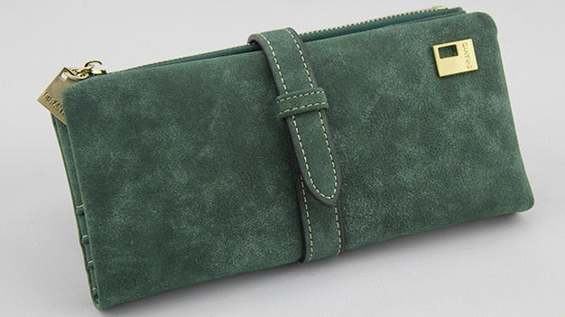 Famous Brand Long Purse Two Fold Women Wallets Drawstring Nubuck Leather Zipper Suede Wallet Ladies Carteira Feminina Clutch Bag
